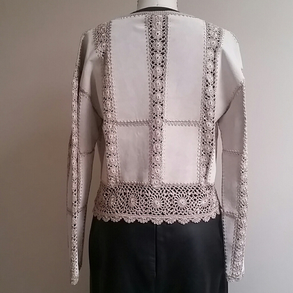 Vintage Patchwork Leather & Crochet Jacket Oatmeal Color M/L - Picture 5 of 9